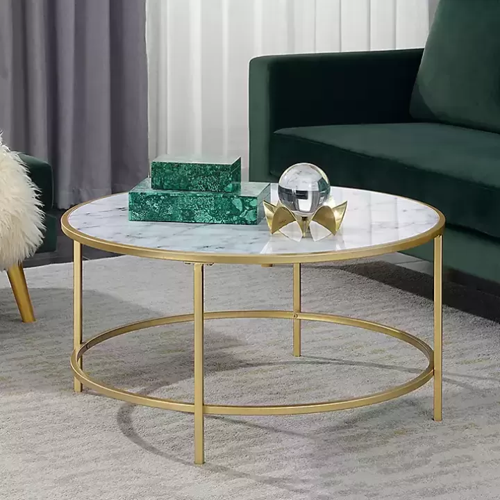 Outlet White Marble & Metal Round Coffee Table Coffee Tables