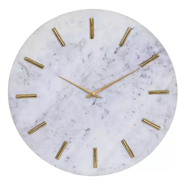Flash Sale White Marble and Gold Accent Wall Clock, 20 in. Clocks