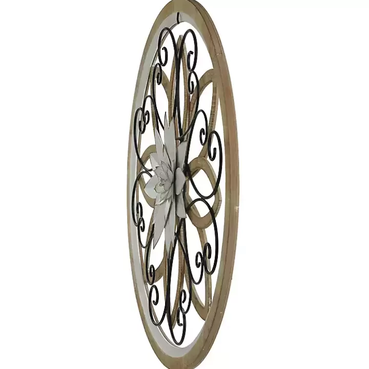 Best White Metal and Wood Floral Round Wall Plaque Wall Plaques