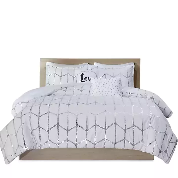 Clearance White Metallic 5-pc. California King Comforter Set Comforters