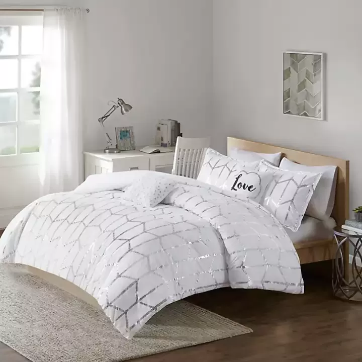 Online White Metallic 5-pc. Full/Queen Comforter Set Comforters