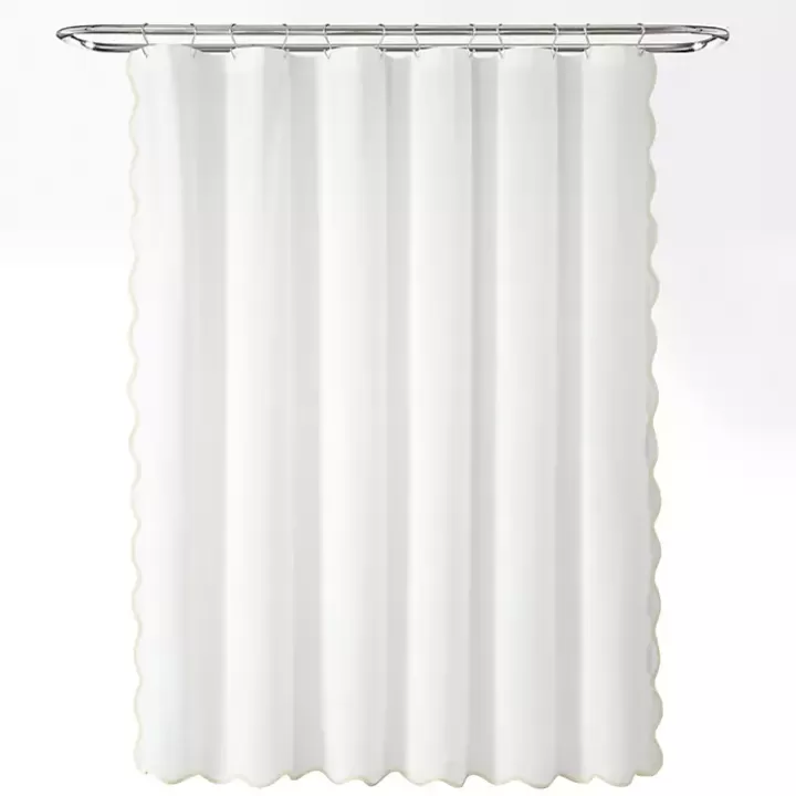 Sale White Neutral Scalloped Coastal Shower Curtain Shower Curtains