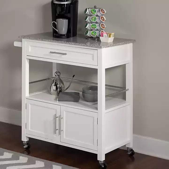 Discount White Parker Granite Top Rolling Kitchen Cart Kitchen Islands & Bar Carts