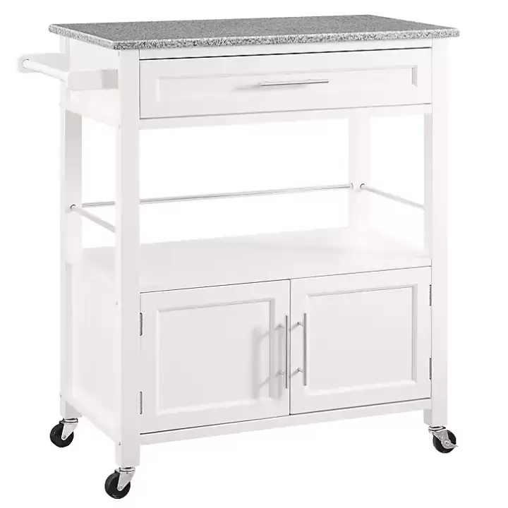 Discount White Parker Granite Top Rolling Kitchen Cart Kitchen Islands & Bar Carts