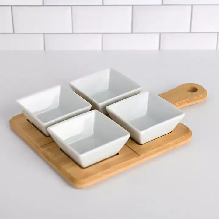 Outlet White 5-pc. Dip Bowl Set with Bamboo Tray Serving & Entertaining