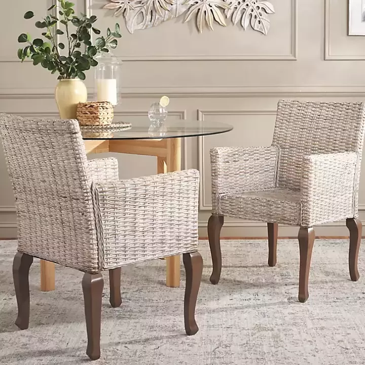 Hot White Rattan Curved Legs Dining Chairs, Set of 2 Dining Chairs