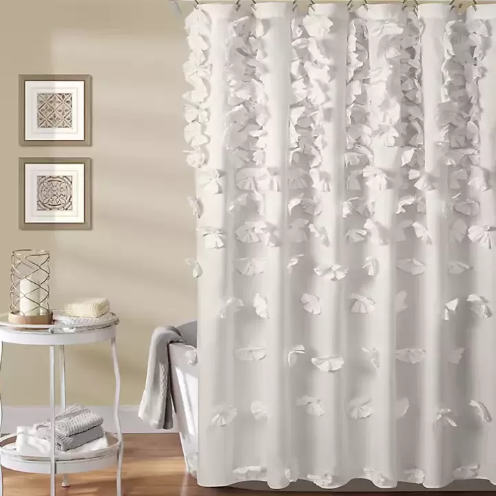 Store Riley Cascading Bows Shower Curtain Shower Curtains