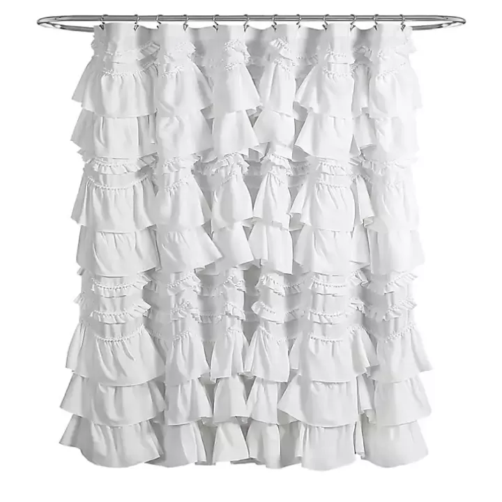 Store Ruffle and Pom Pom Trim Shower Curtain Shower Curtains