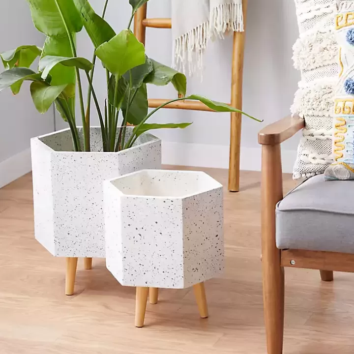 Hot Speckled Planters with Wooden Legs, Set of 2 Planters