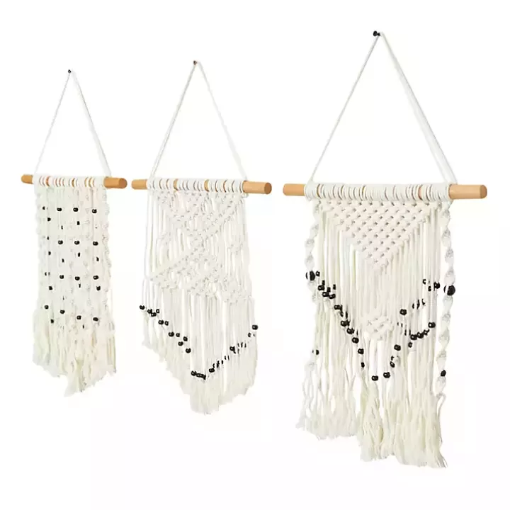 Online Tasseled Macrame Wall Hangings, Set of 3 Wall Plaques