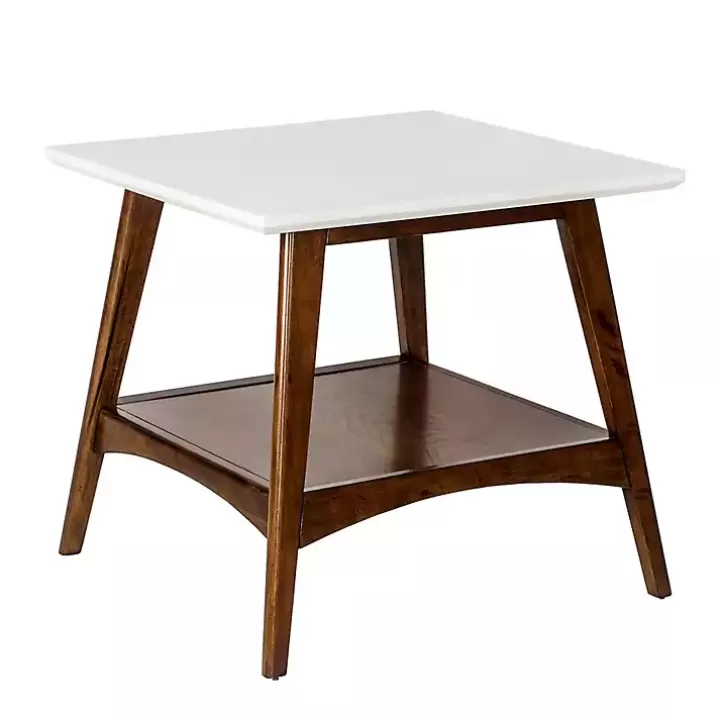 Flash Sale White Top and Pecan Wood Mid-Century Modern Table Accent & End Tables