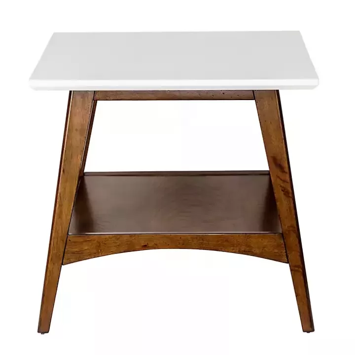 Flash Sale White Top and Pecan Wood Mid-Century Modern Table Accent & End Tables