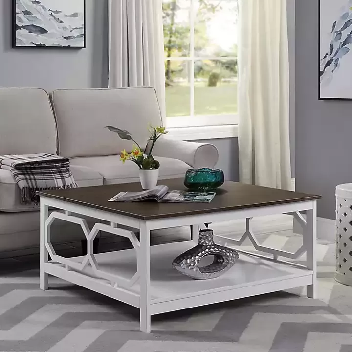 Outlet White Two-Tone Geometric Sides Square Coffee Table Coffee Tables