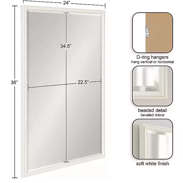 Hot White Vintage Beaded Wall Mirror, 36 in. Decorative Mirrors