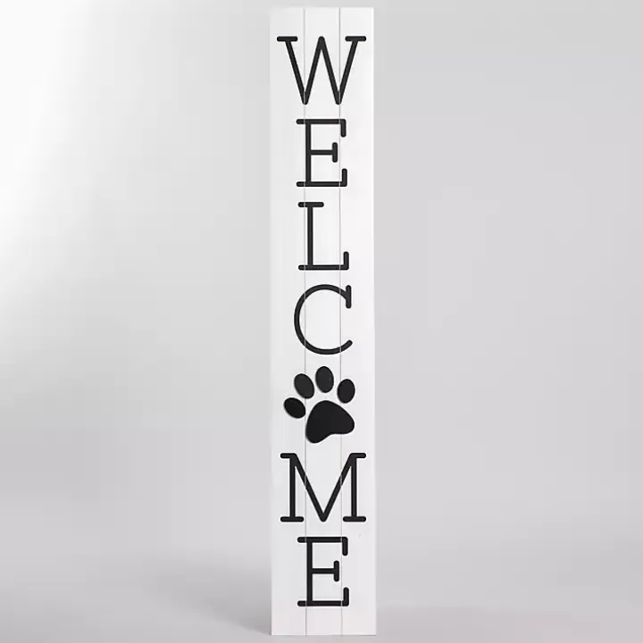 Store White Welcome Paw Print Porch Board Garden Decor