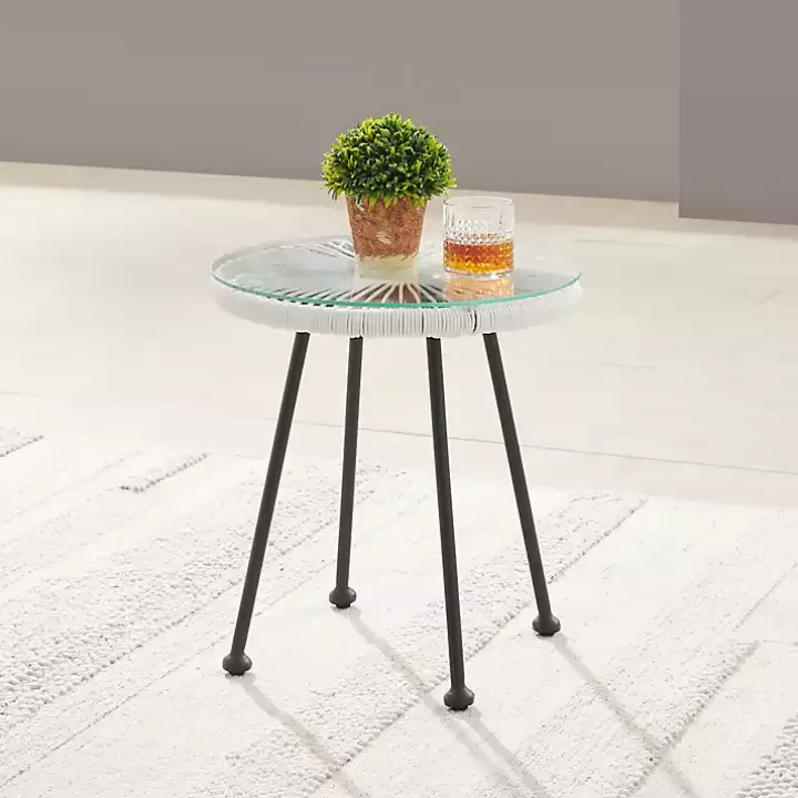 Store Wicker and Glass Top Outdoor Side Table Outdoor Tables