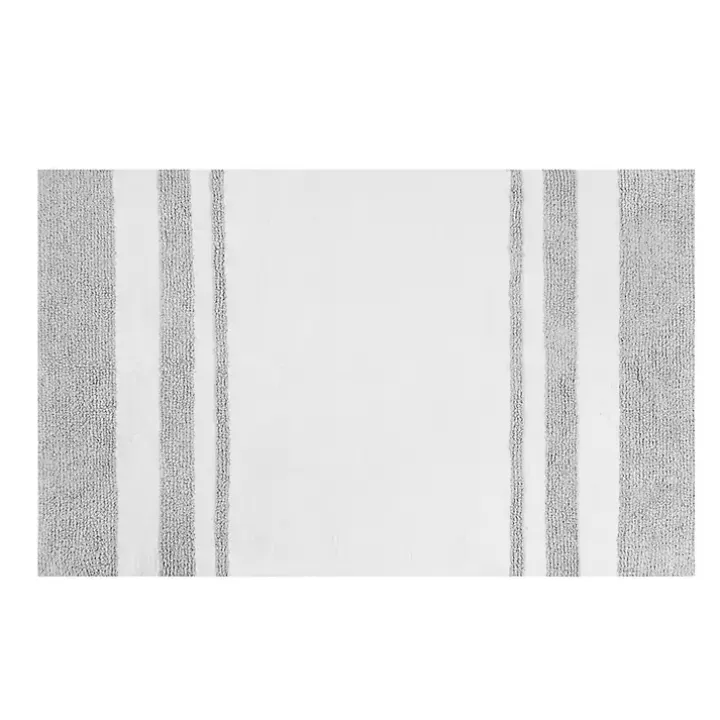 Outlet White with Stripe Reversible Bath Mat, 45 in. Bathroom Rugs