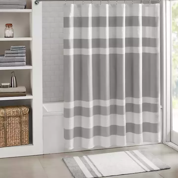 Outlet White with Stripe Reversible Bath Mat, 45 in. Bathroom Rugs