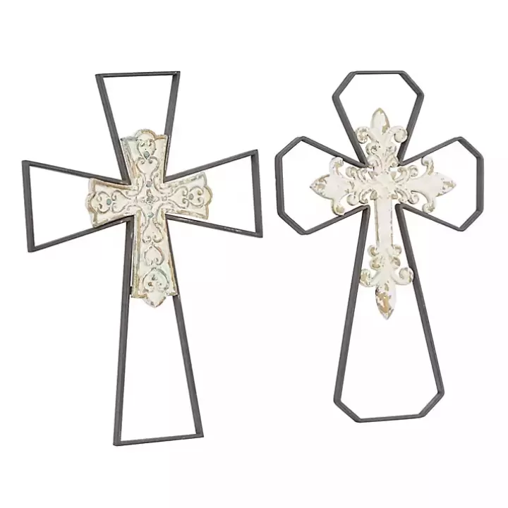 Best White Wood and Metal Cross Wall Plaques, Set of 2 Wall Plaques