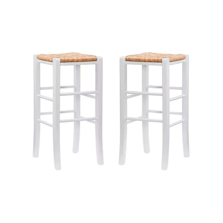 Cheap White Wood Seagrass Backless 2-pc. Bar Stool Set Bar Stools & Counter Height Stools