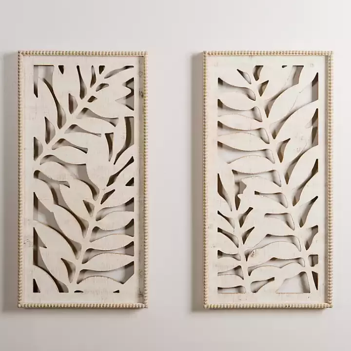 Sale washed Wood Fern Wall Plaques, Set of 2 Wall Plaques