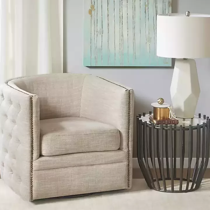 Outlet Wilson Tufted Taupe Swivel Accent Chair Accent Chairs