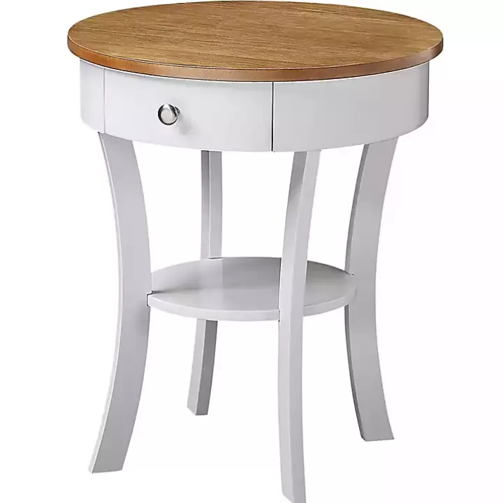 New Wood & White Curved Legs Round Drawer Accent Table Accent & End Tables