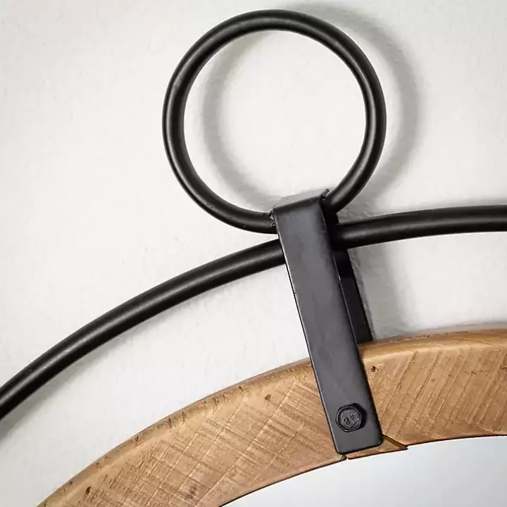 Online Wood and Black Metal Modern Round Wall Mirror Decorative Mirrors