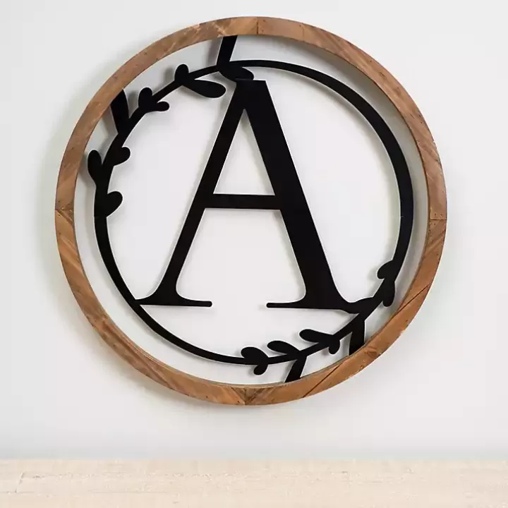 Fashion Wood and Metal Laurel Monogram A Plaque Monogram Wall Decor