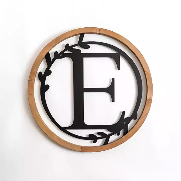 Clearance Wood and Metal Laurel Monogram E Plaque Monogram Wall Decor