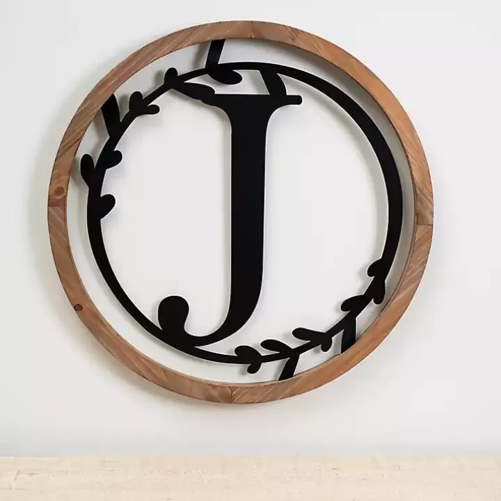 Clearance Wood and Metal Laurel Monogram J Plaque Monogram Wall Decor