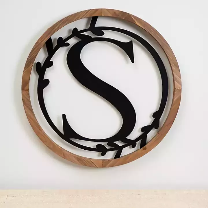 Discount Wood and Metal Laurel Monogram S Plaque Monogram Wall Decor