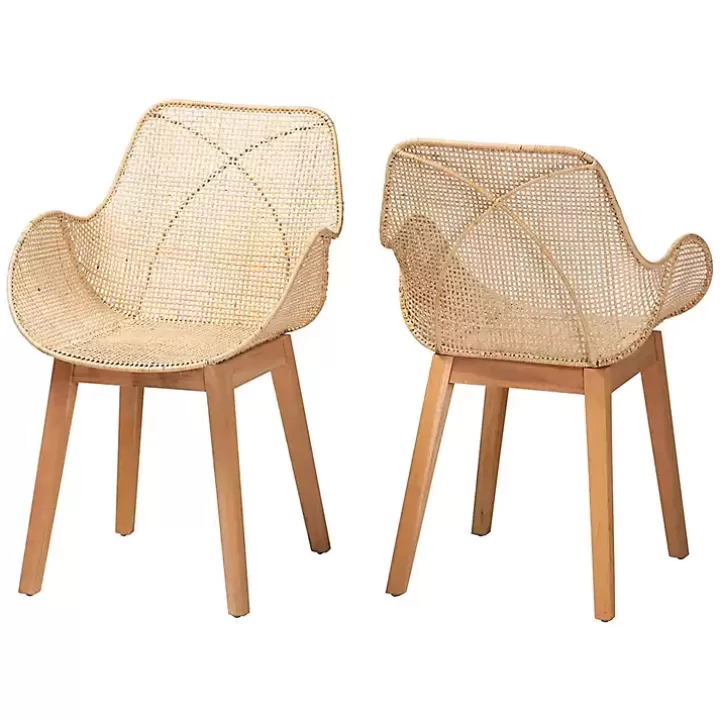 Clearance Wood and Rat Flared Dining Chairs, Set of 2 Dining Chairs