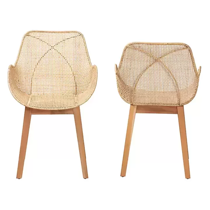Clearance Wood and Rat Flared Dining Chairs, Set of 2 Dining Chairs
