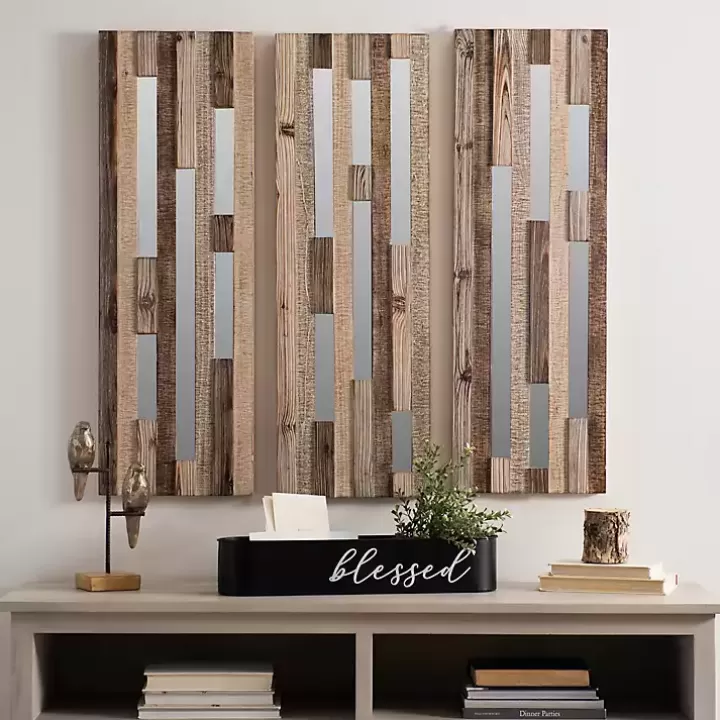 Online Wood Plank and Mirror Slice Wall Plaques, Set of 3 Wall Plaques