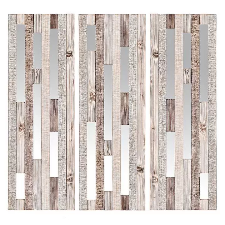 Online Wood Plank and Mirror Slice Wall Plaques, Set of 3 Wall Plaques