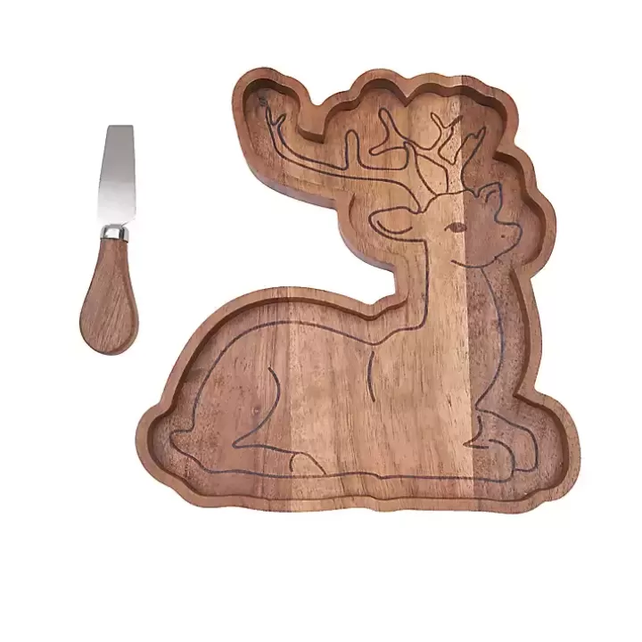 New Wood Reindeer Serving Board with Spreader Serving & Entertaining