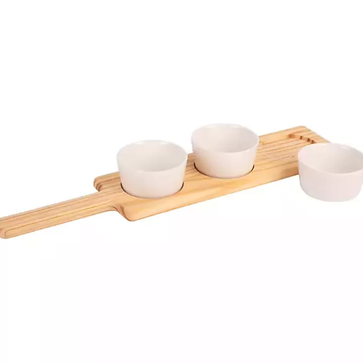 Store Wood Serving Tray with White Ceramic Bowls Serving & Entertaining