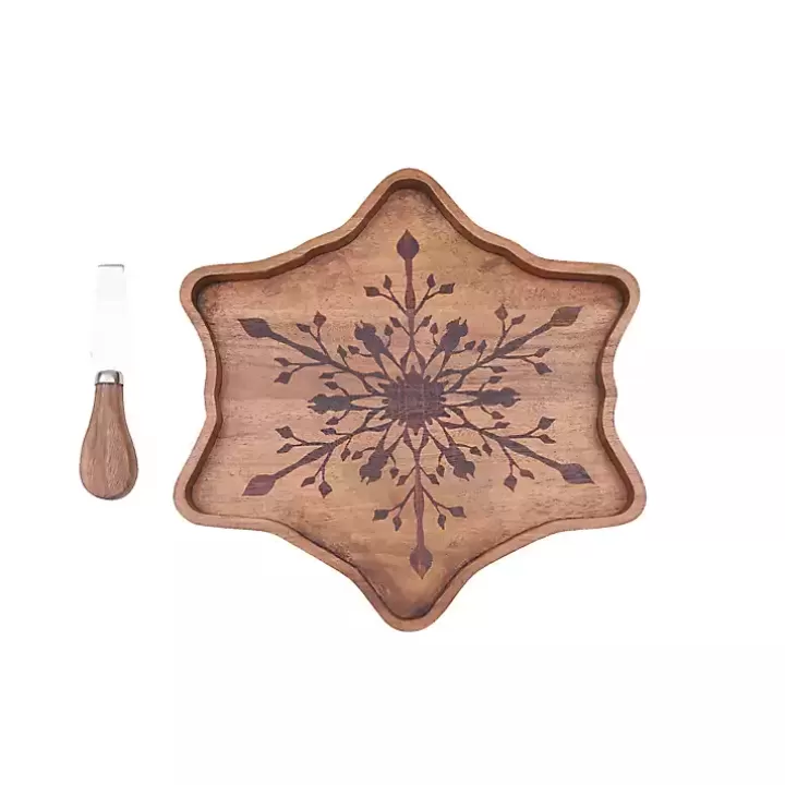 Store Wood Snowflake Serving Board with Spreader Serving & Entertaining