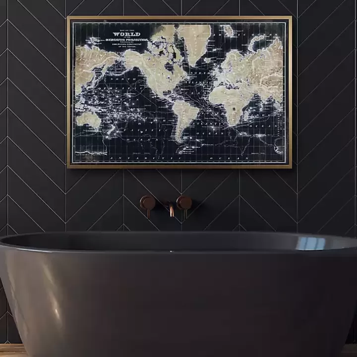 Best World Map on Black Framed Art Print Framed Art