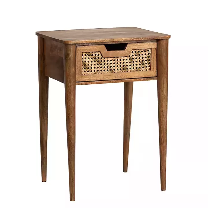 Fashion Woven Cane and Mango Wood Side Table Accent & End Tables