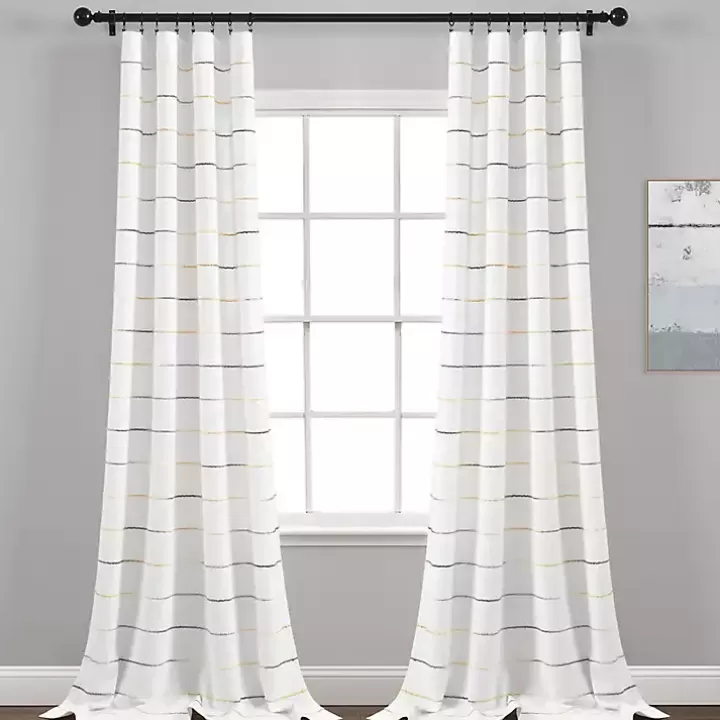 Store Yellow and Gray Stripe Curtain Panel Set, 95 in. Curtains & Drapes