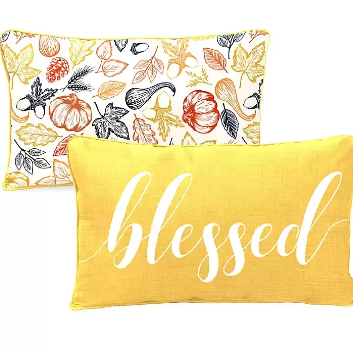 Sale Yellow Blessed Outdoor Lumbar Pillow Outdoor Cushions & Pillows