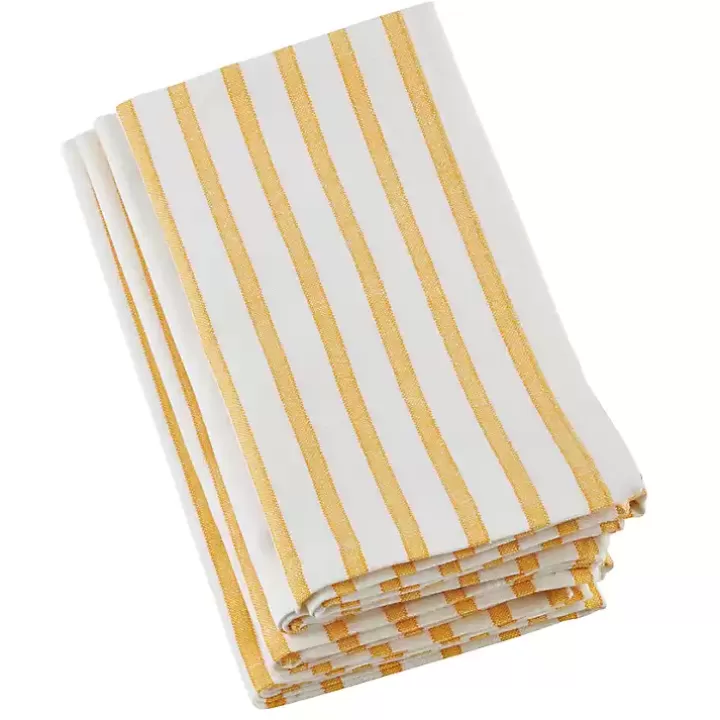 Flash Sale Yellow Cheerful Striped Cotton Napkins, Set of 4 Table Linens