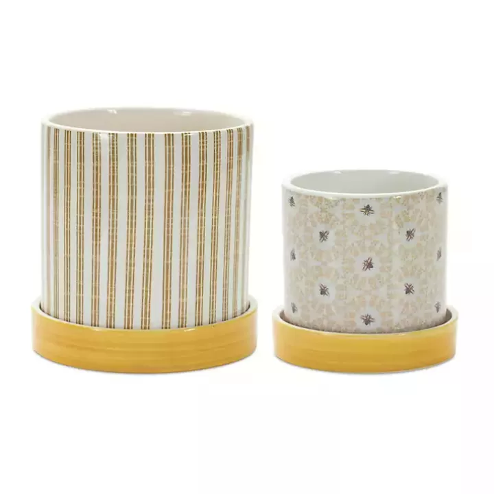 Flash Sale Yellow Striped and Bee Decorative Pots, Set of 2 Planters