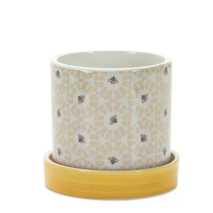 Flash Sale Yellow Striped and Bee Decorative Pots, Set of 2 Planters