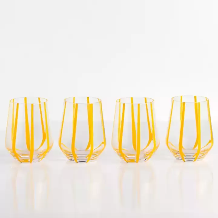 Best Yellow Striped Stemless Wine Glasses, Set of 4 Glassware & Drinkware