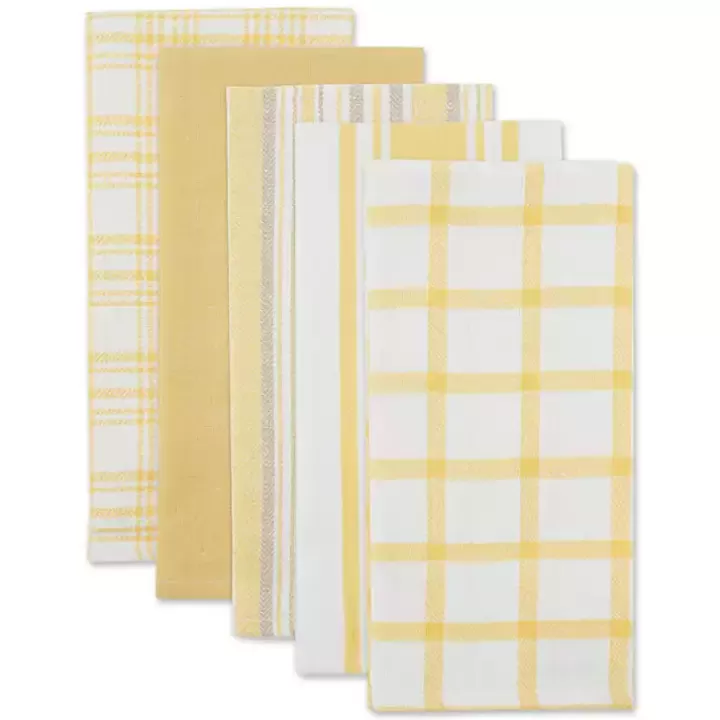 Cheap Yellow Woven Assorted Dishtowels, Set of 5 Kitchen Accessories