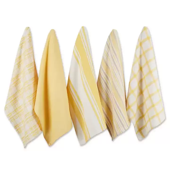 Cheap Yellow Woven Assorted Dishtowels, Set of 5 Kitchen Accessories